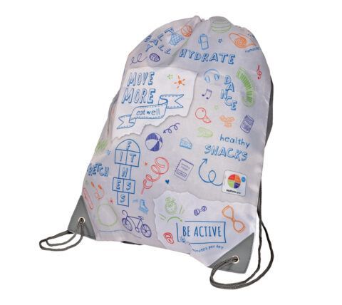 55029E Move More. Eat Well. Doodle Art Backpack Bag